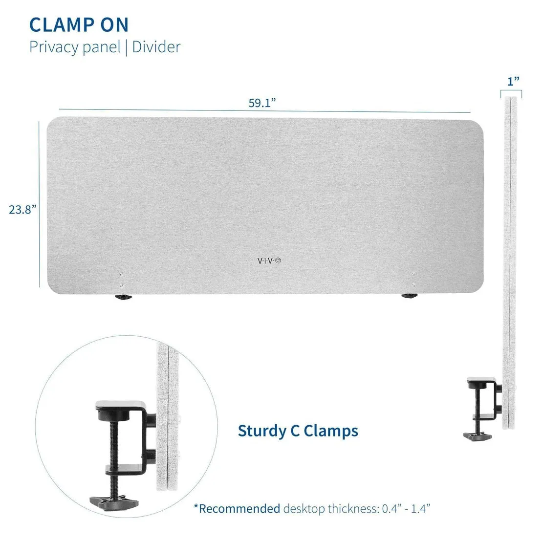 VIVO PP-1-V060G Gray 60”x24” Clamp-on Desk Privacy Panel