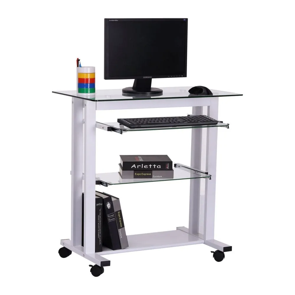 Workstation Computer Laptop Desk Writing Table W/Wheels-White