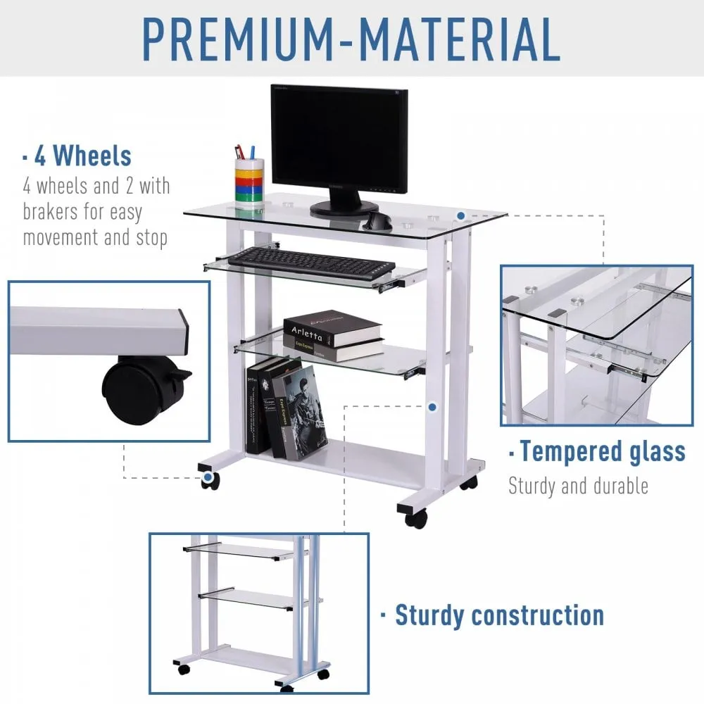 Workstation Computer Laptop Desk Writing Table W/Wheels-White