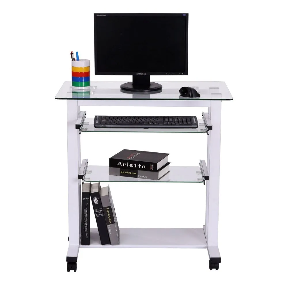 Workstation Computer Laptop Desk Writing Table W/Wheels-White