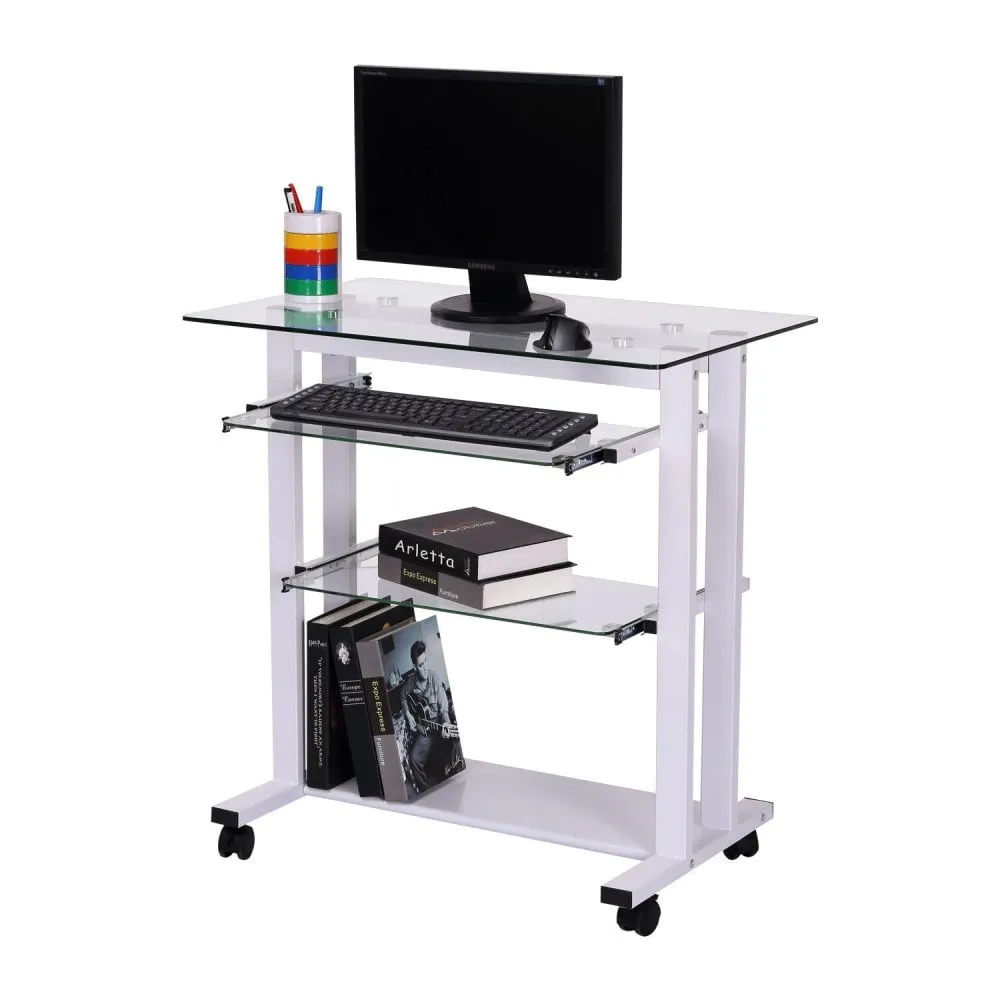 Workstation Computer Laptop Desk Writing Table W/Wheels-White