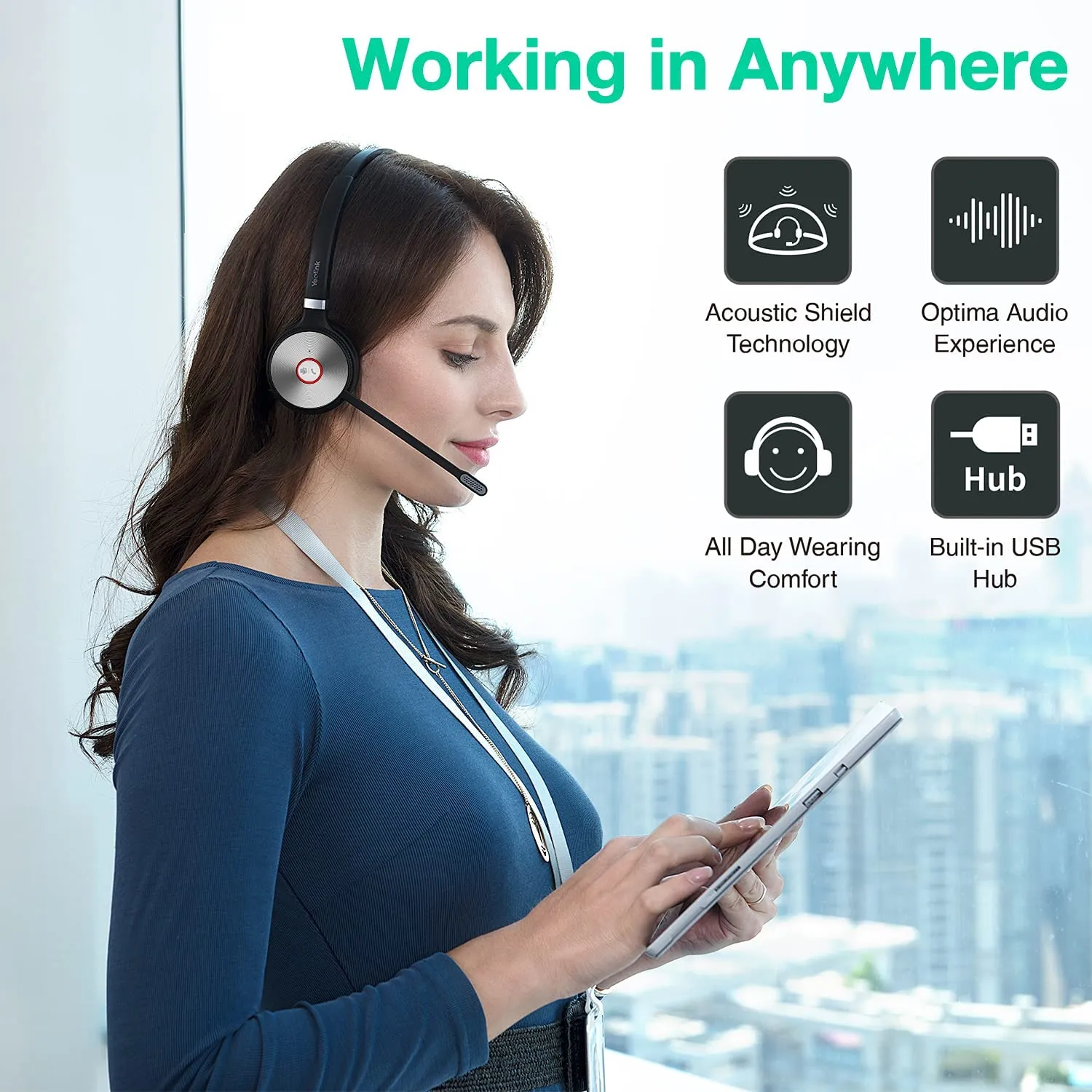 Yealink WH62 Wireless Telephone Headset Teams Certified for Office IP VoIP Phones